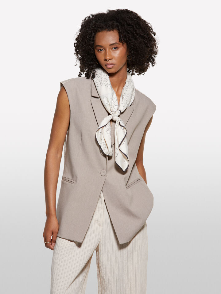 Beige vest with clashing stripe - women's vests and sleeveless jackets - Beige | Sisley image number 3